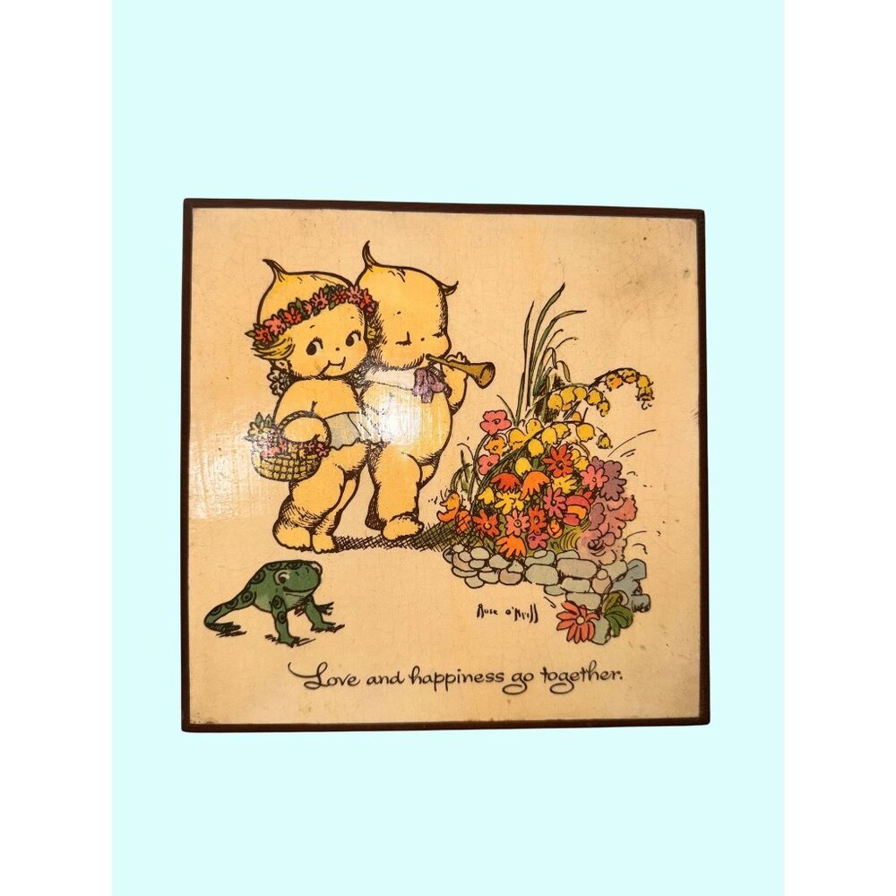 Vintage Wooden Trinket Box With Kewpie Art By Ann OMull Featuring Floral & Frog